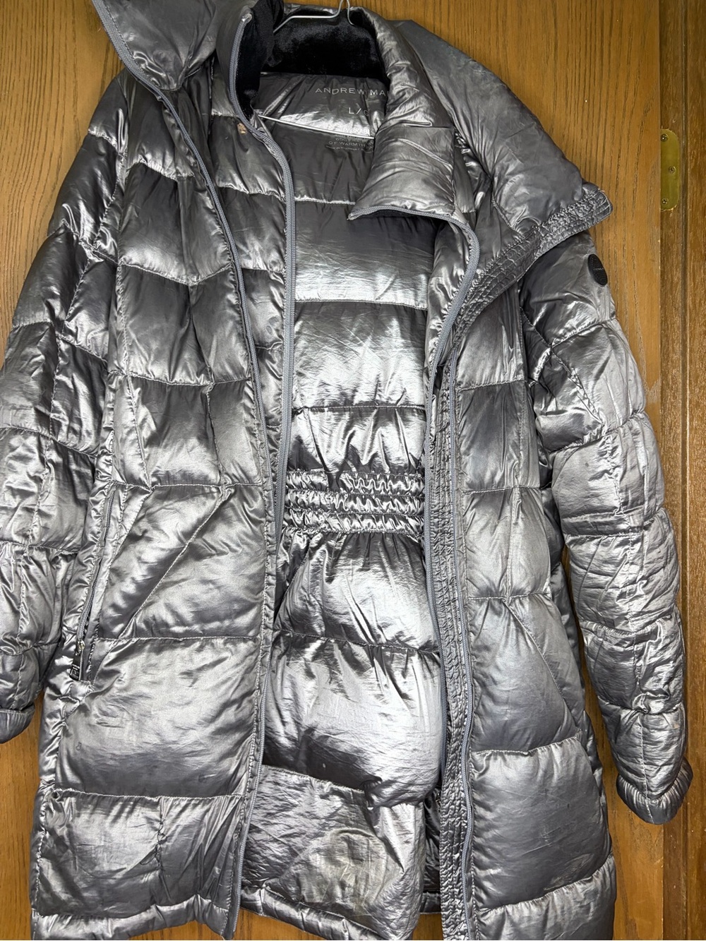 Andrew Marc Silver Metallic Puffer Coat - Women's Quilted Jacket